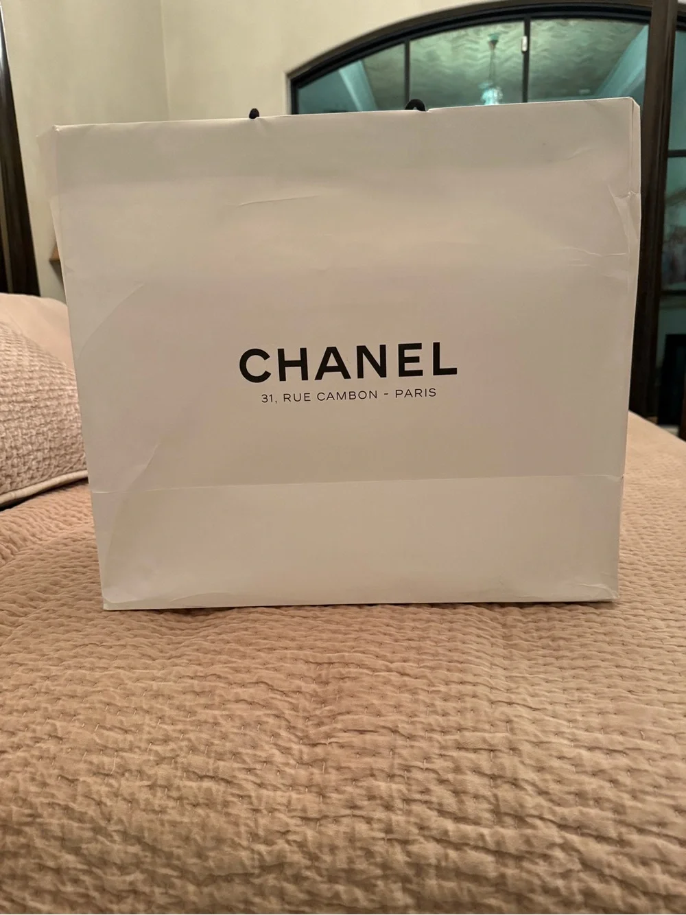 CHANEL Quilted Lambskin Shoulder Bag in Taupe